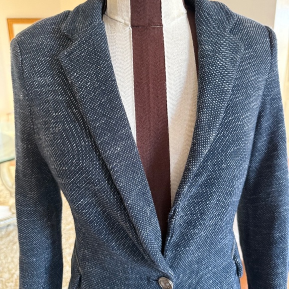 Zara Knit Textured Navy Blazer Star Lining Gray Elbow Patches Size Medium Womens - Picture 4 of 13